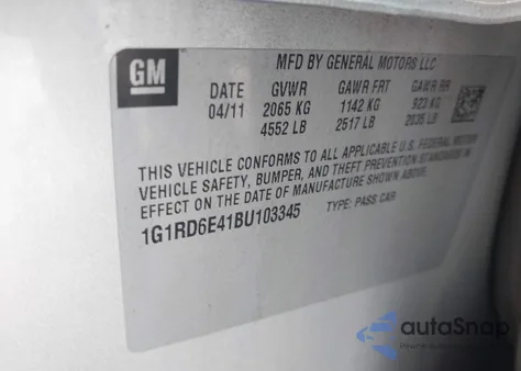 2011 Chevrolet Volt from USA, damaged, VIN 1G1RD6E41BU103345